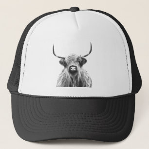 Portret voor zwarte en witte hooglandkoe trucker pet