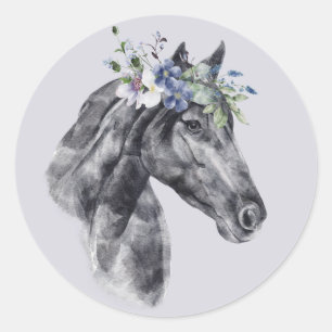 Portret voor zwarte paardenstaart van de Waterverf Ronde Sticker