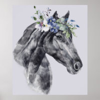 Portret voor zwarte rode waterverf (Flower Crown B