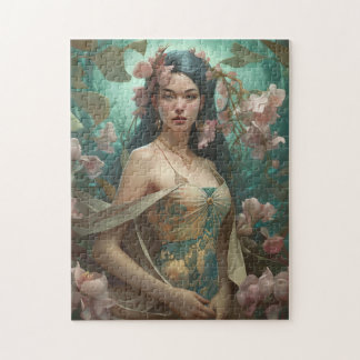 Portret Woman in Art Nouveau Jigzaag Puzzle Legpuzzel