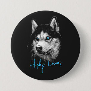 Portretkop Siberische Husky Met Blauwe Ogen Ronde Button 7,6 Cm