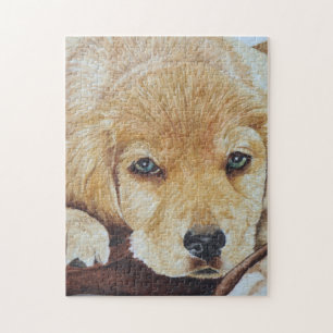 portretkunst van een schattige gouden hondenhond legpuzzel