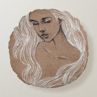 Portretschets: jonge meisjesillustratie rond kussen