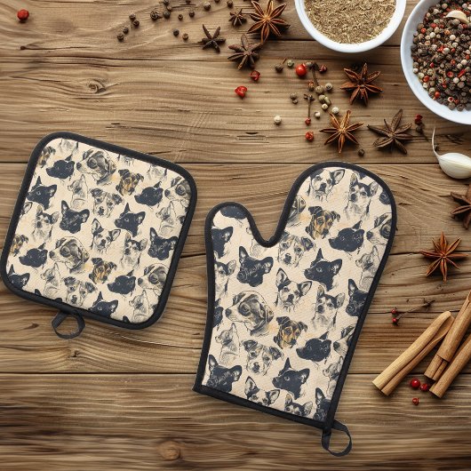 portretten ovenwant & pannenlap set