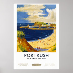 Portrush Ireland Vintage Travel Poster teruggezet
