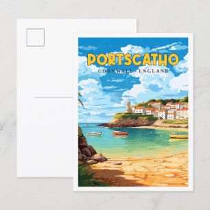 Portscatho Cornwall vintage reisillustratie Briefkaart