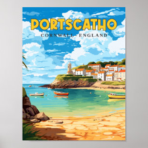 Portscatho Cornwall vintage reisillustratie Poster