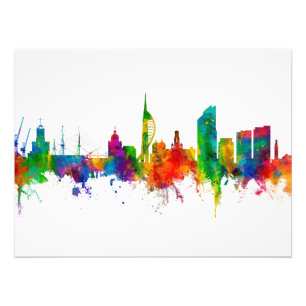 Portsmouth England Skyline Foto Afdruk