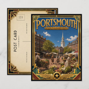 Portsmouth New Hampshire Vintage Art Deco Goud Briefkaart