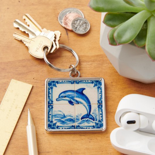 Portugal Azulejo Dolphin Ceramic Tile Style Keycha Sleutelhanger (Bureau)