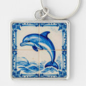 Portugal Azulejo Dolphin Ceramic Tile Style Keycha Sleutelhanger (Voorkant)