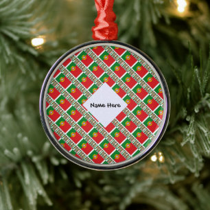 Portugal en Portugese Vlag Getegeld Gepersonalisee Metalen Ornament