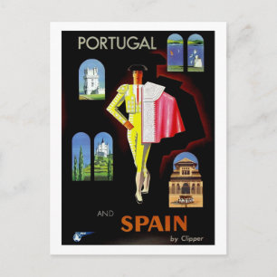Portugal en Spanje, stierenvechter, vintage, reize Briefkaart