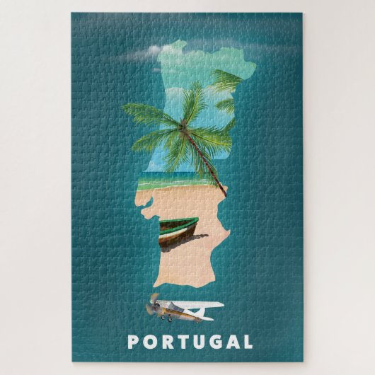 Portugal Kaart reisposter afdrukken. Legpuzzel (Verticaal)