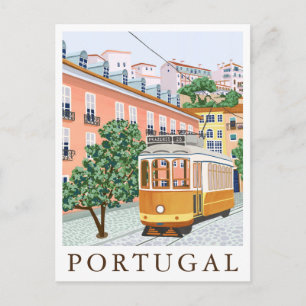 Portugal Lissabon Tram Europa Reizen Illustratie Briefkaart