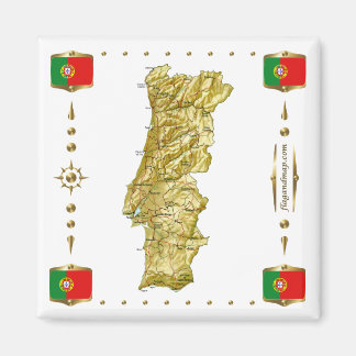 Portugal Map + Flags Magnet Magneet