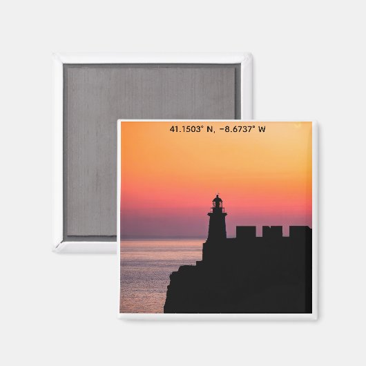 Portugal Sunset Lighthouse Coordinates Magnet – Co (Recto/Verso)
