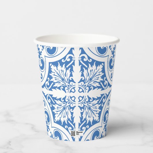 Portugal Trouwpapier Cups | Blauwe Tegels en citro Papieren Bekers (Achterkant)