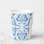 Portugal Trouwpapier Cups | Blauwe Tegels en citro Papieren Bekers (Rechts)