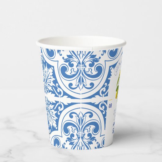 Portugal Trouwpapier Cups | Blauwe Tegels en citro Papieren Bekers (Rechts)