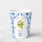 Portugal Trouwpapier Cups | Blauwe Tegels en citro Papieren Bekers (Voorkant)
