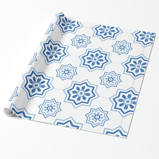  Portugees Azulejo BLUE Tile Pattern Cadeaupapier (Uitgerold)