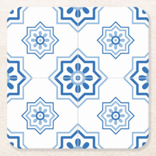 Portugees Azulejo BLUE Tile Pattern Vierkante Kartonnen Onderzetter