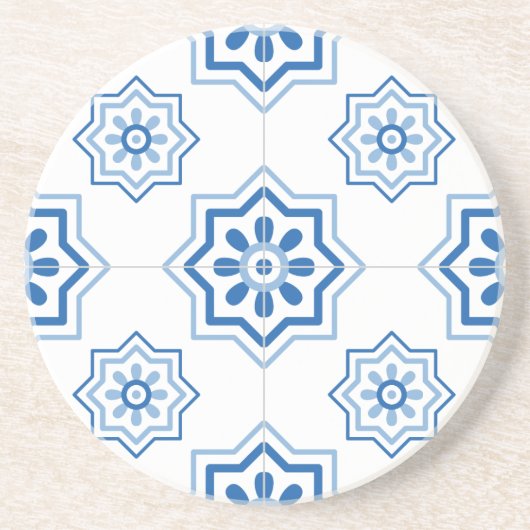  Portugees Azulejo BLUE Tile Pattern Zandsteen Onderzetter (Voorkant)