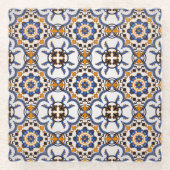  Portugees Azulejo Blue Yellow Pattern Glazen Onderzetter (Voorkant)