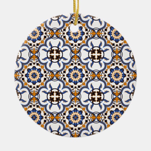  Portugees Azulejo Blue Yellow Pattern Keramisch Ornament (Voorkant)