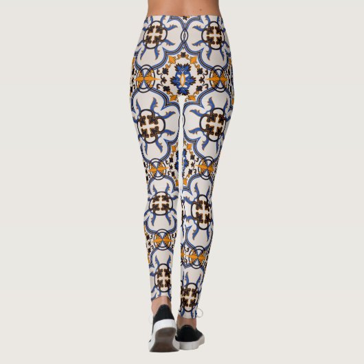 Portugees Azulejo Blue Yellow Pattern Leggings (Achterkant)