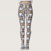 Portugees Azulejo Blue Yellow Pattern Leggings (Voorkant)