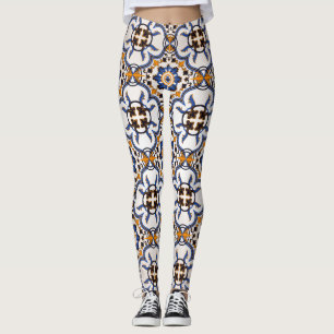 Portugees Azulejo Blue Yellow Pattern Leggings