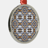 Portugees Azulejo Blue Yellow Pattern Metalen Ornament (Rechts)