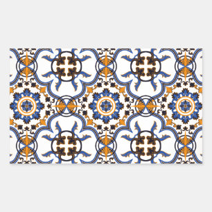  Portugees Azulejo Blue Yellow Pattern Rechthoekige Sticker