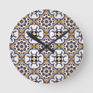  Portugees Azulejo Blue Yellow Pattern Ronde Klok