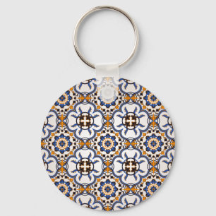  Portugees Azulejo Blue Yellow Pattern Sleutelhanger