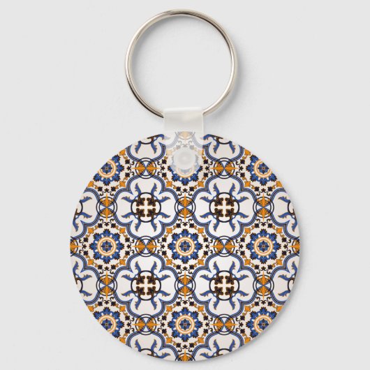 Portugees Azulejo Blue Yellow Pattern Sleutelhanger (Voorkant)