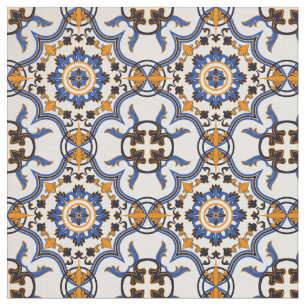  Portugees Azulejo Blue Yellow Pattern Stof