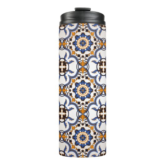 Portugees Azulejo Blue Yellow Pattern Thermosbeker (Voorkant)