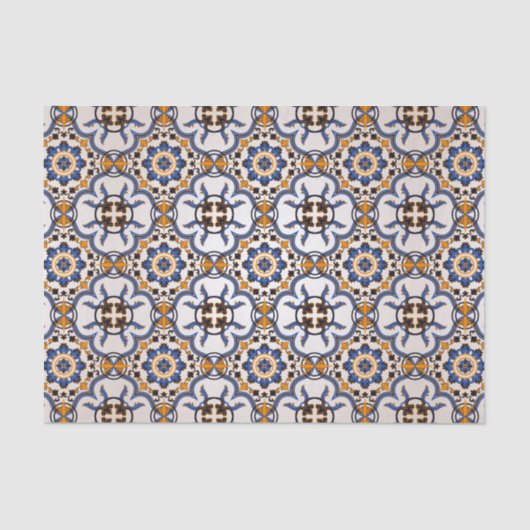  Portugees Azulejo Blue Yellow Pattern Tissuepapier (Voorkant)