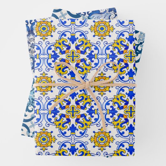 Portugees Azulejo Ceramic Tiles Seamless Pattern Inpakpapier Vel (In situ)