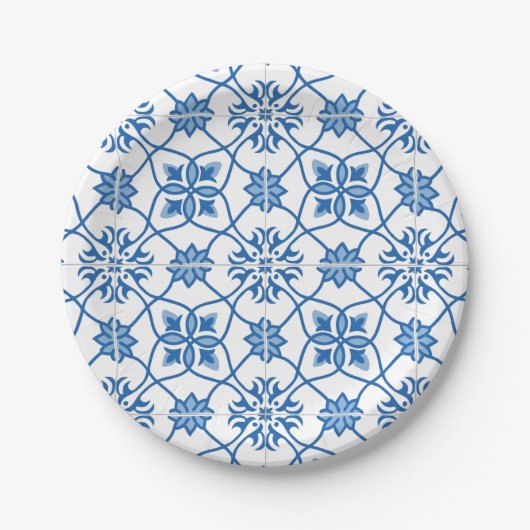  Portugees Azulejo Tile Pattern Papieren Bordje (Voorkant)
