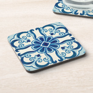 Portugees Azulejos Blue Floral Pattern Bier Onderzetter