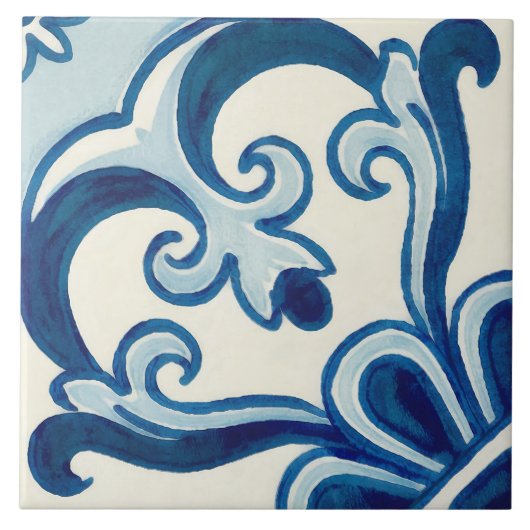Portugees Azulejos Blue Floral Pattern Tegeltje (Voorkant)