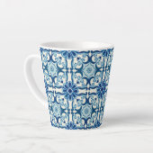 Portugees Azulejos Blue Floral Tile Pattern Latte Mok (Linkerhoek)