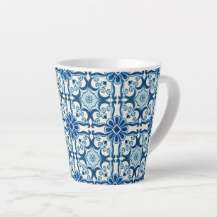 Portugees Azulejos Blue Floral Tile Pattern Latte Mok
