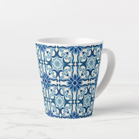 Portugees Azulejos Blue Floral Tile Pattern Latte Mok (Rechterhoek)