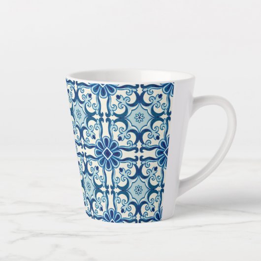 Portugees Azulejos Blue Floral Tile Pattern Latte Mok (Rechts)
