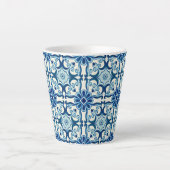 Portugees Azulejos Blue Floral Tile Pattern Latte Mok (Voorkant)